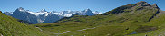 Le Wetterhorn, le Schreckhorn, le Fiescherhorn, l'Eiger et la Jungfrau (Depuis le Bachsee, Oberland bernois, Suisse)